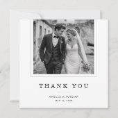 モノクロのエレガントなタイポグラフィーの結婚式写真 サンキューカード (正面)