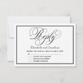 モノクロのカリグラフィー結婚式返信カード 出欠カード