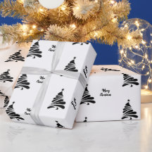 モノクロのクリスマスツリー ギフト包装紙