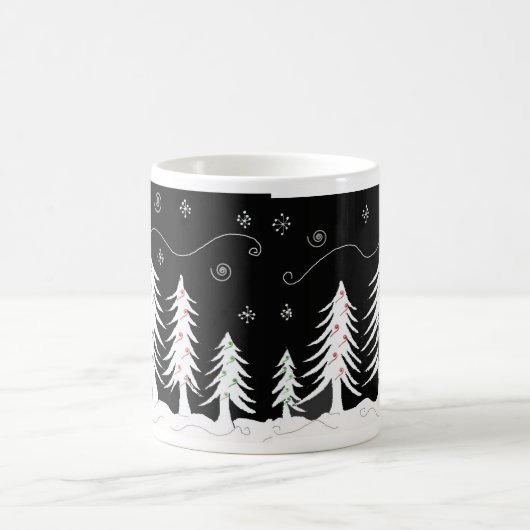 モノクロのクリスマスツリー デザイン コーヒーマグカップ (中央)