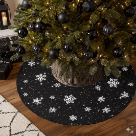 モノクロのクリスマス スノーフレーク 冬のパターン ブラッシュドポリエステルツリースカート