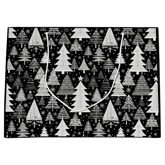 モノクロのクリスマス ラージペーパーバッグ (正面)