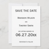 モノクロのゲイウェディング Save The Date カード (裏面)