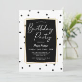 モノクロのコンフェッティドット誕生日パーティー 招待状 (スタンド正面)