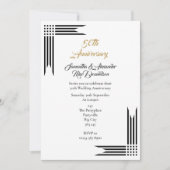 モノクロのゴールド結婚50周年 招待状 (正面)
