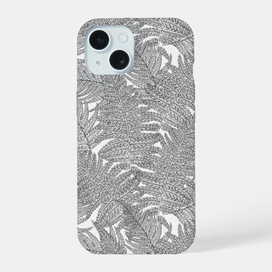 モノクロのシダ iPhone 15ケース (裏面)