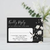 モノクロのシノワズリーフラワーガーデンウェディング 出欠カード (スタンド正面)