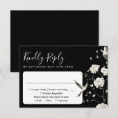 モノクロのシノワズリーフラワーガーデンウェディング 出欠カード (正面/裏面)