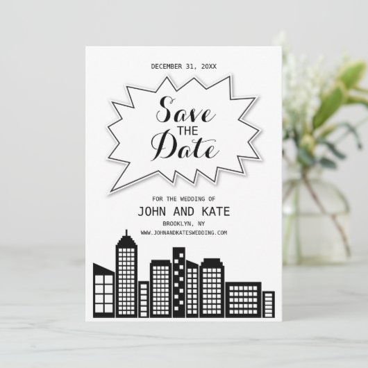 モノクロのスカイライン Save The Date 招待状 (スタンド正面)