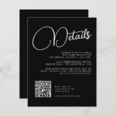 モノクロのスクリプト結婚式詳細返信カード 招待状 (正面/裏面)