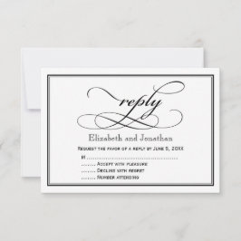 モノクロのスクリプト結婚式返信カード 出欠カード