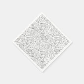 モノクロのスケッチされた花の落書きのナプキン スタンダードカクテルナプキン (角)