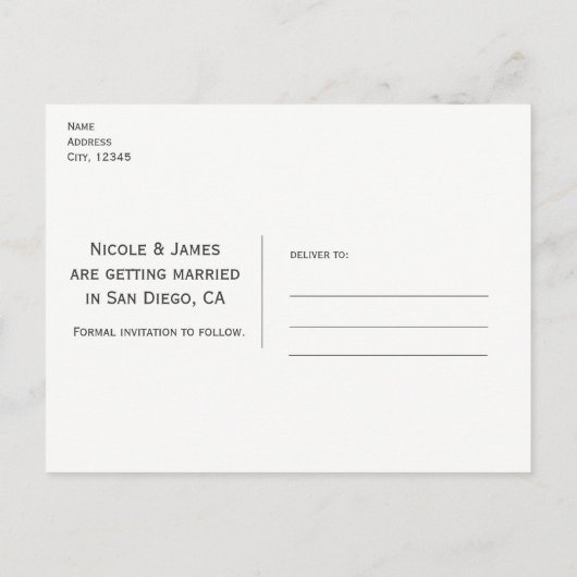 モノクロのストライプがモダンな雰囲気のSave the Date 案内ポストカード (裏面)