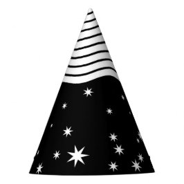 モノクロのストライプと星 パーティーハット