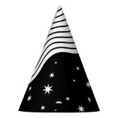 モノクロのストライプと星 パーティーハット (左)