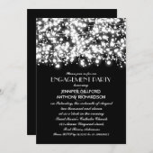 モノクロのストリングライトのエンゲージメントパーティー 招待状 (正面/裏面)