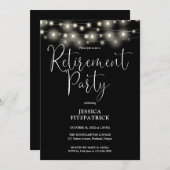 モノクロのストリングライトの引退パーティー 招待状 (正面/裏面)