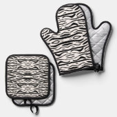 モノクロのゼブラまたはトラの模様 鍋つかみ&鍋敷きセット (正面/裏面)