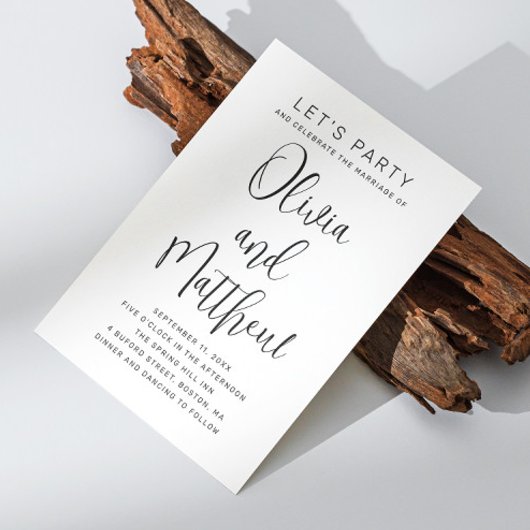 モノクロのタイポグラフィスクリプト結婚式 + QR 招待状