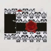 モノクロのダマスクに赤いワックスシールのイニシャル アイス 招待状 (正面/裏面)