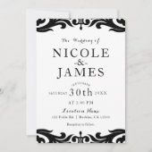 モノクロのダマスク柄 シックでエレガントなミニマルウェディング 招待状 (正面)