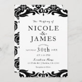 モノクロのダマスク柄 シックでエレガントなミニマルウェディング 招待状 (正面/裏面)