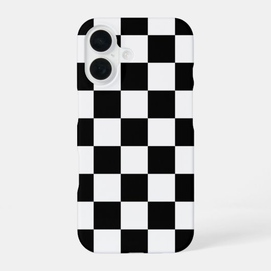 モノクロのチェック柄プリント iPhone 16ケース (裏面)