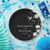 モノクロのチャイナ風花柄ガーデンウェディング ペーパープレート (パーティー)