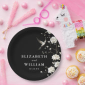 モノクロのチャイナ風花柄ガーデンウェディング ペーパープレート (パーティー)