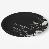 モノクロのチャイナ風花柄ガーデンウェディング ペーパープレート (アングル)