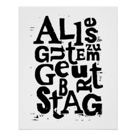 モノクロのドイツ語「お誕生日おめでとう」リノカット ポスター
