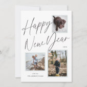 モノクロのハッピー・ニュー・イヤー・スクリプト写真 シーズンカード (正面)