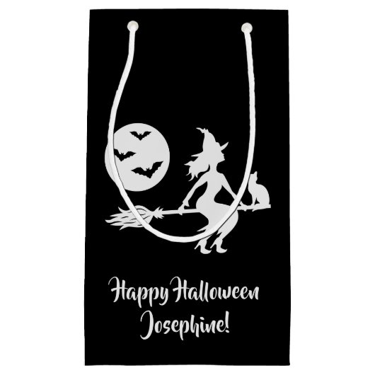 モノクロのハロウィンに魔法使い スモールペーパーバッグ (正面)