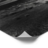 モノクロのビンテージ風デザート風景画 山 ポスター (角)