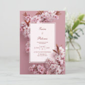 モノクロのピンクの桜の結婚式 招待状 (スタンド正面)