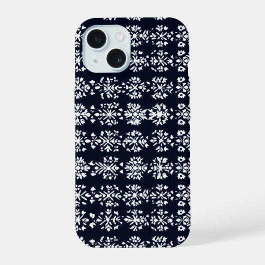 モノクロのフォルク柄 iPhone 15ケース (裏面)