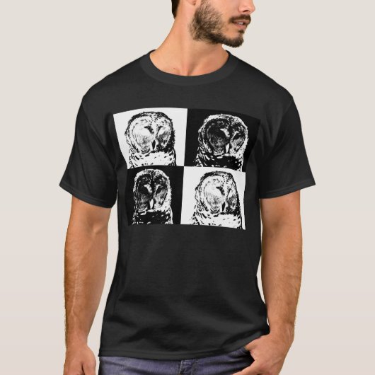 モノクロのフクロウ ポップアート Tシャツ (正面)