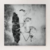 モノクロのフラミンゴの水彩画ウォールアート装飾 ジグソーパズル (横)