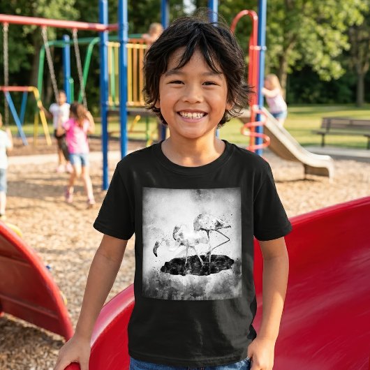 モノクロのフラミンゴ・ウォーターカラー・ウォールアート装飾 Tシャツ