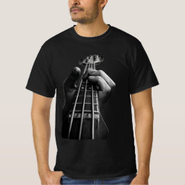 モノクロのベースギターのハンドアップ グラフィックTシャツ Tシャツ