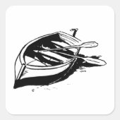 モノクロのボートイラスト スクエアシール (正面)