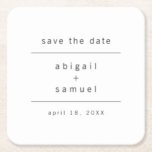 モノクロのミニマリストSave the Date スクエアペーパーコースター