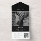 モノクロのミニマルな結婚式の写真とQRコードの招待状 オールインワン招待状 (内側)