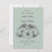 モノクロのミニマルデイジーフローズンフォト 招待状 (正面)