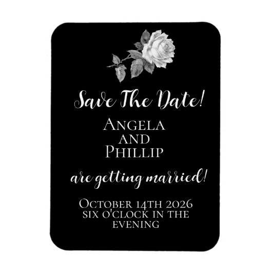 モノクロのミニマルSave the Date マグネット (縦)