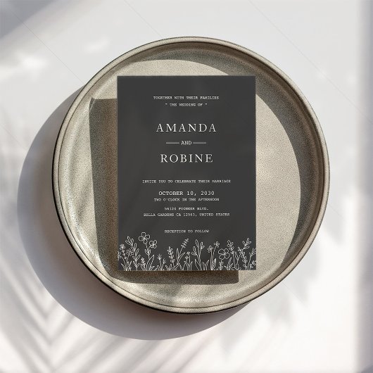 モノクロのモダンでシンプルな結婚式の招待状 招待状