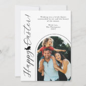 モノクロのモダンなアーチの写真とイースターバニー カード (正面)