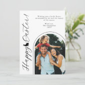 モノクロのモダンなアーチの写真とイースターバニー カード (スタンド正面)