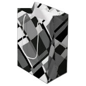 モノクロのモンドリアンスタイル抽象幾何学 ミディアムペーパーバッグ (正面アングル)