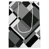 モノクロのモンドリアンスタイル抽象幾何学 ミディアムペーパーバッグ (裏面)